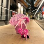 Peonies Корзина с пионовидными цветами в нежных тонах и стильными туфлями.