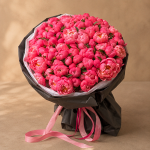 101 Coral Charm peonies in a couture seasonal bouquet for Monaco delivery