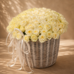 Blanc Majesté – 201 White Dutch Roses Basket - Image 2