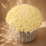 Side view of Blanc Majesté white rose basket for luxury delivery in Monaco