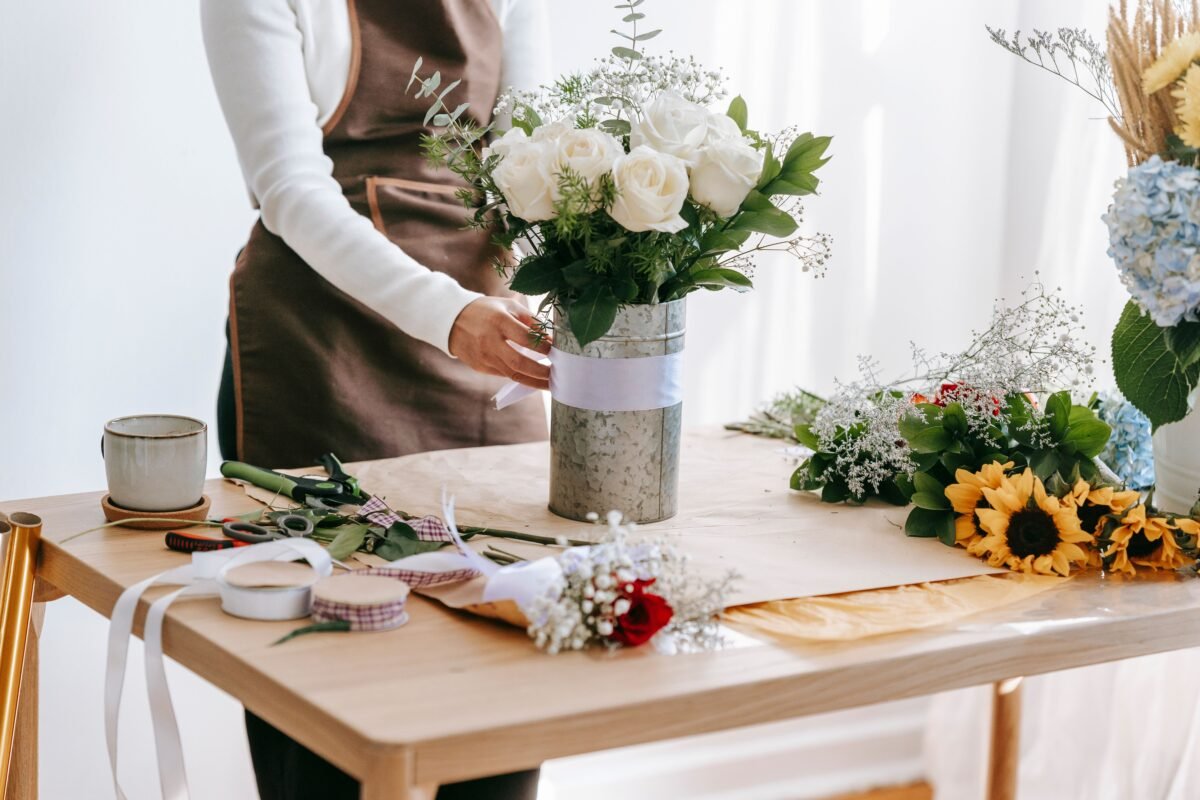 Monaco florist preparing premium flowers