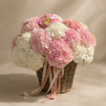 Premium hydrangea basket with blush and white flowers for Monaco delivery