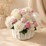 Pure Cloud white hydrangea and peony basket for luxury delivery in Monaco