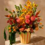 Close-up of premium orchids and rare exotic flowers in the Riviera arrangement