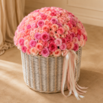 Close-up of large-headed premium roses in blush, pink and peach tones
