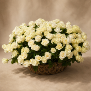 Éclat Blanc luxury basket with 151 white Dutch roses for Monaco flower delivery