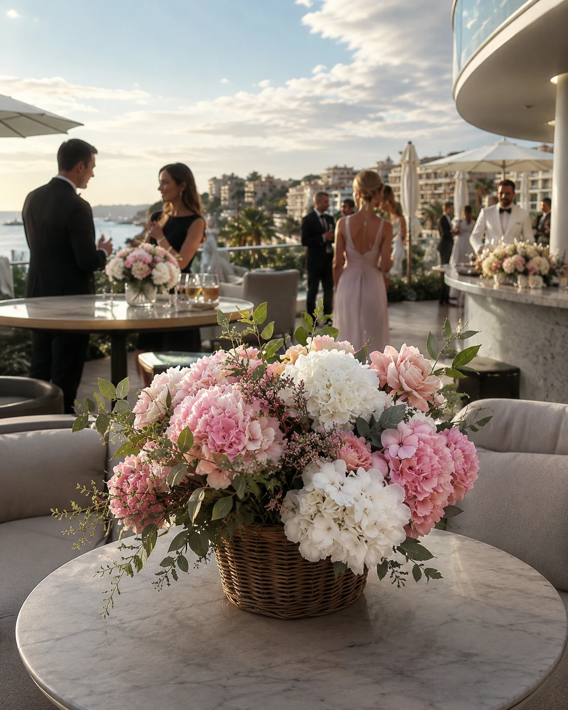 Luxury event florist installation in Cannes