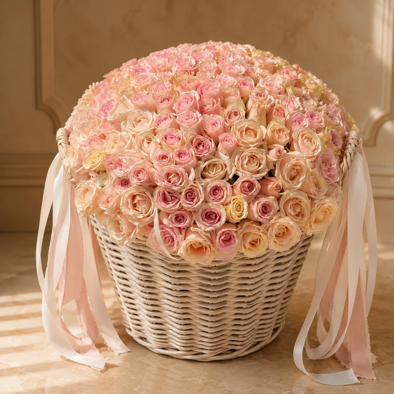 champagne-roses-201-premium-rose-basket-1 201 champagne roses premium basket by Saint Barbara Flowers