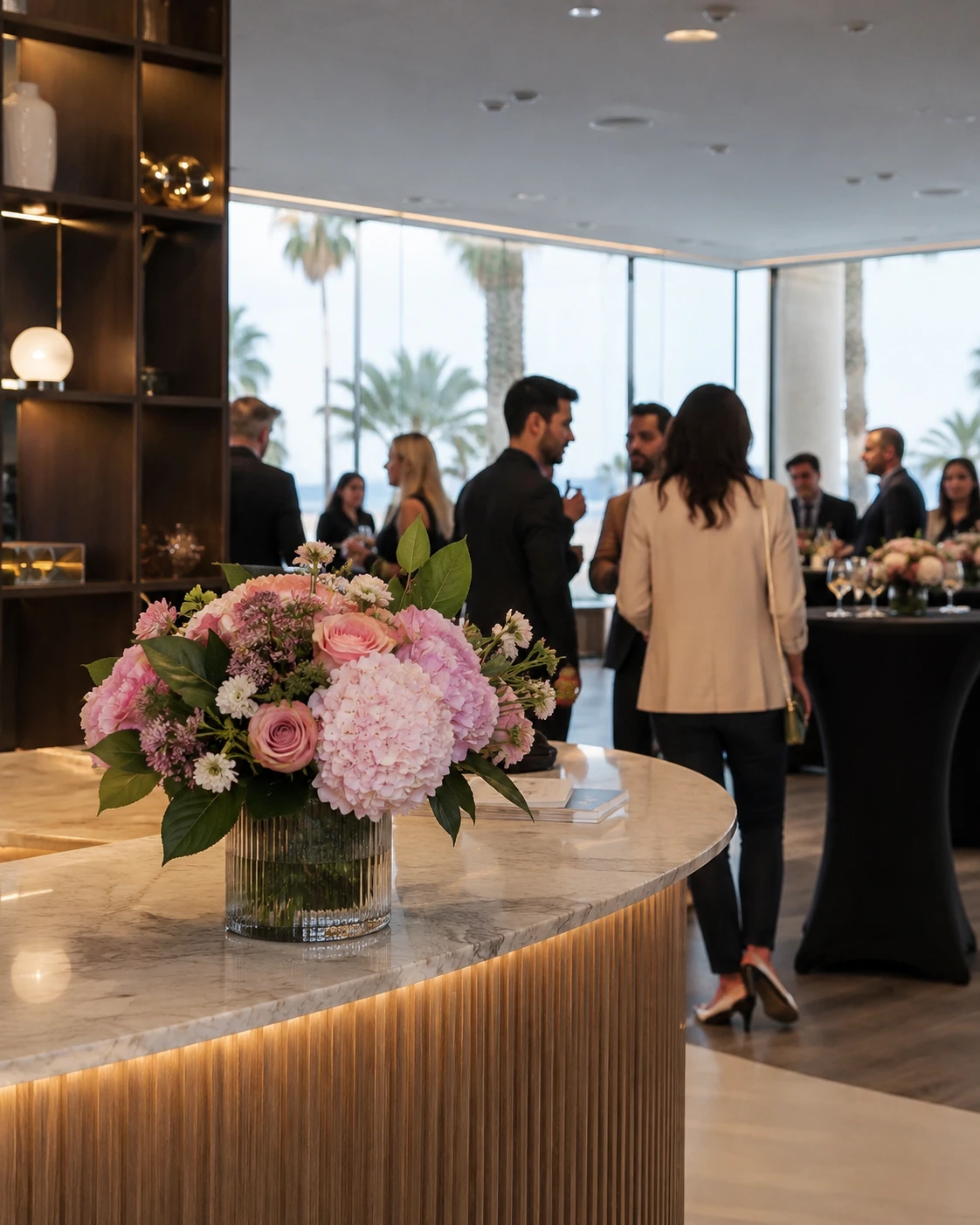 Corporate event florist creating luxury brand flowers on the French Riviera