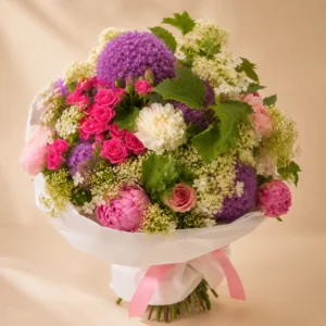 Peacock Bouquet luxury signature flower arrangement side view