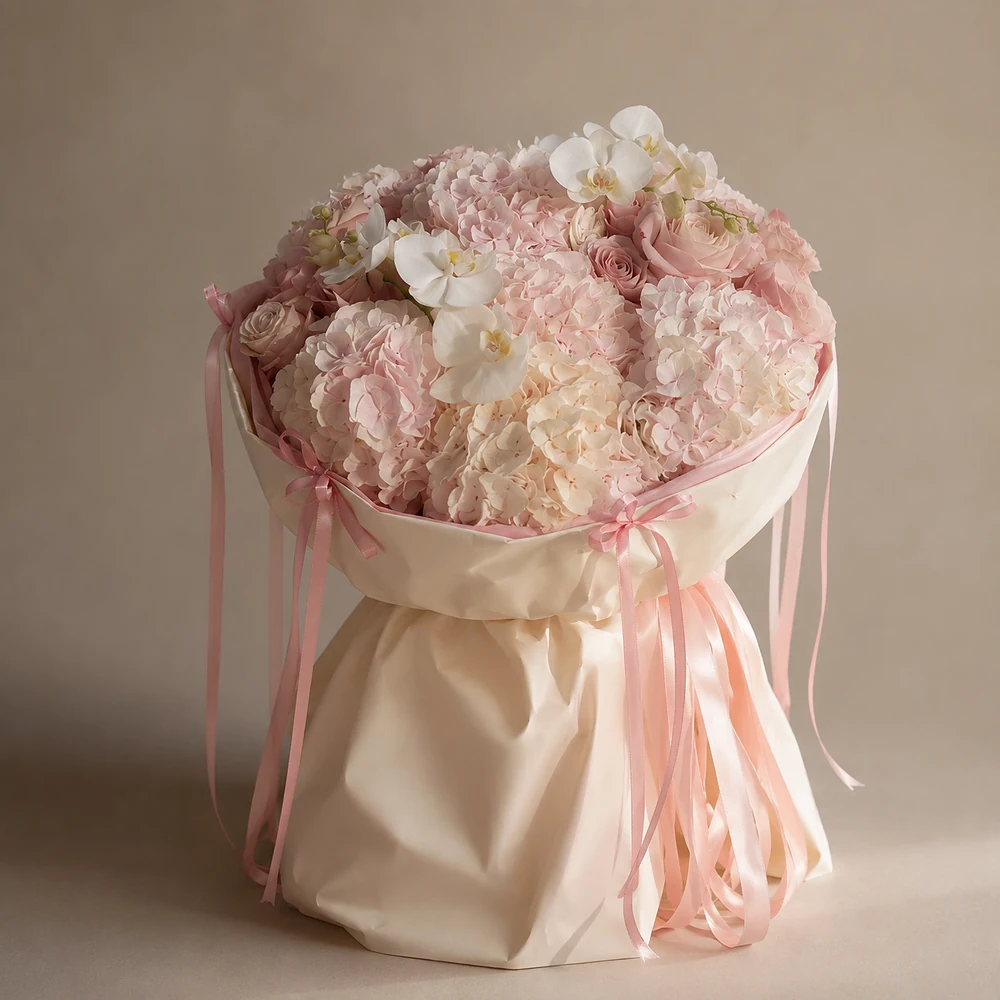 Luxury pink hydrangea and orchid signature bouquet
