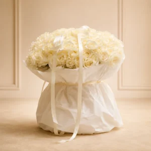 White Majesty luxury arrangement of 201 premium white roses side view