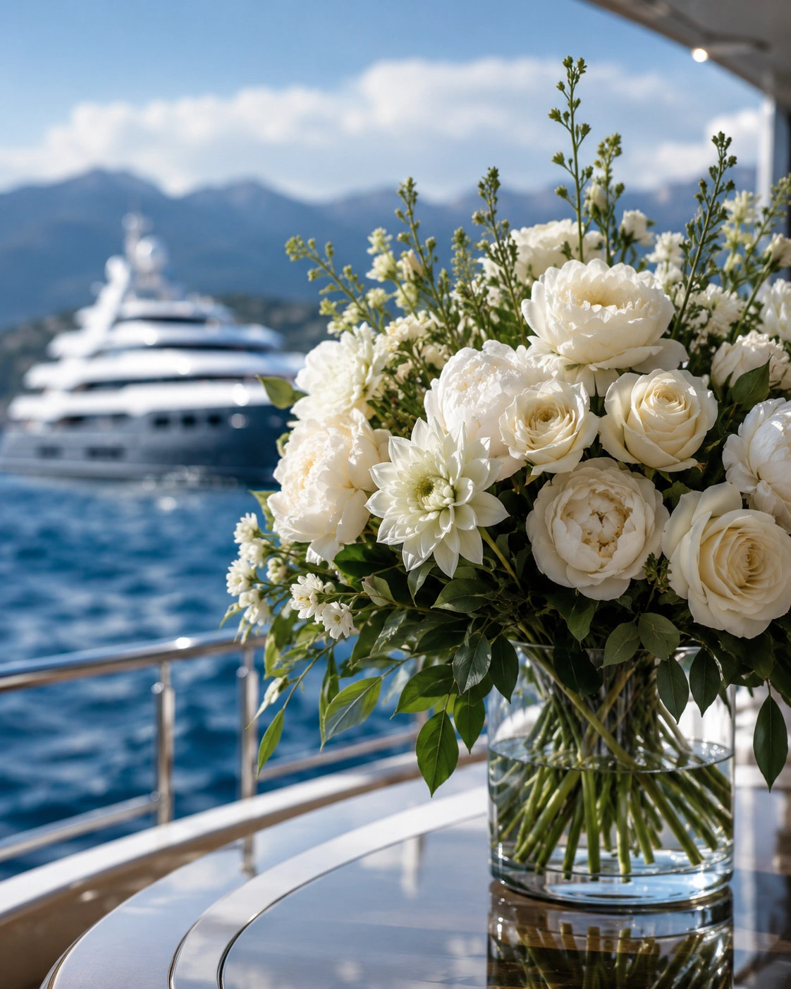 Luxury yacht welcome flowers prepared before owner or charter guest arrival in Monaco
