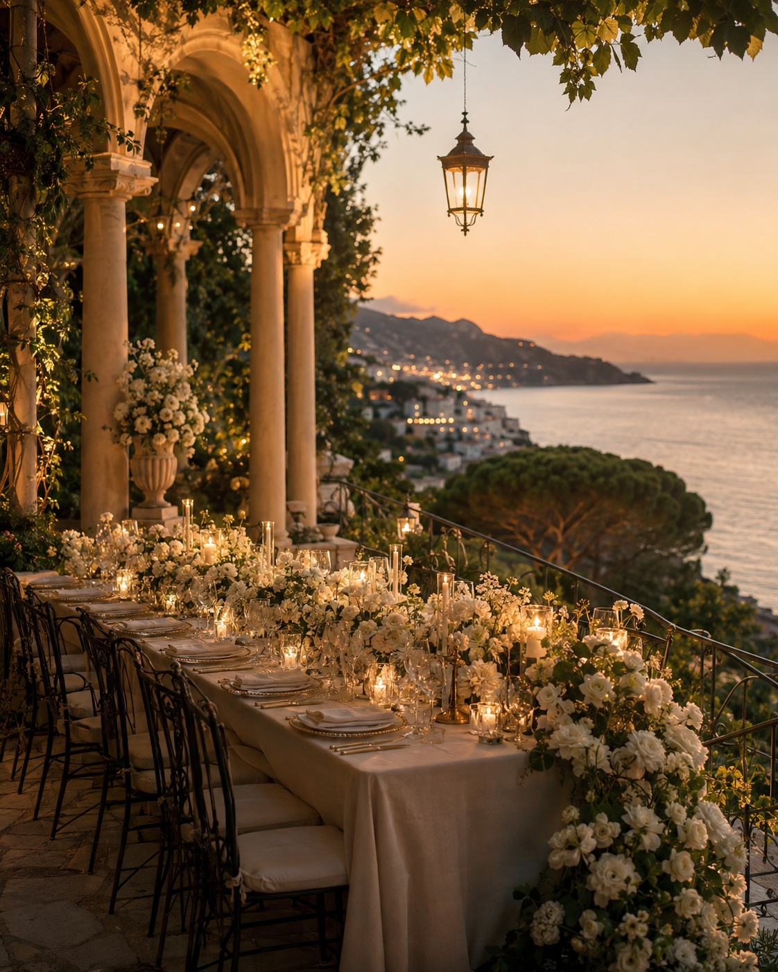 Luxury welcome dinner flowers on a Mediterranean terrace on the French Riviera