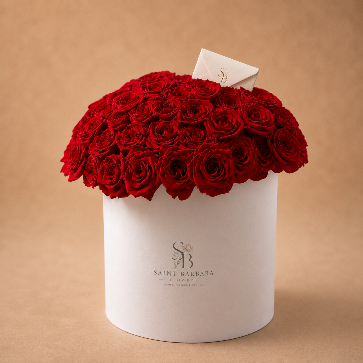 101 Red Naomi Roses (#103)GPT1 L’Amour Rouge arrangement of 101 premium Red Naomi roses in a white couture flower box