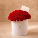 Close-up of premium Red Naomi roses in the L’Amour Rouge luxury arrangement